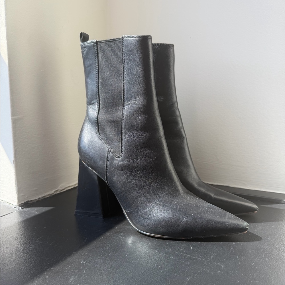 Marc Fisher Black Pointed Block Heel Ankle Boots
